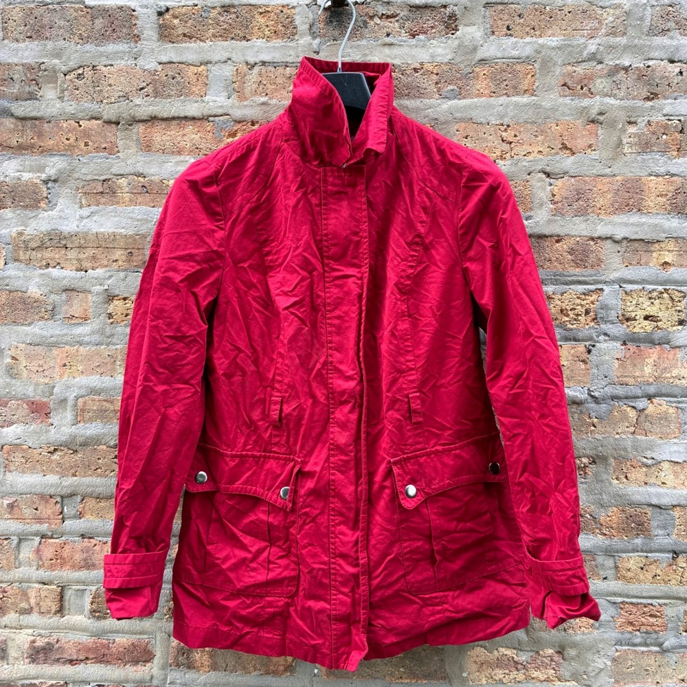 Ann Taylor LOFT Red Utility Field Jacket Funnel Neck Cotton Blend Small